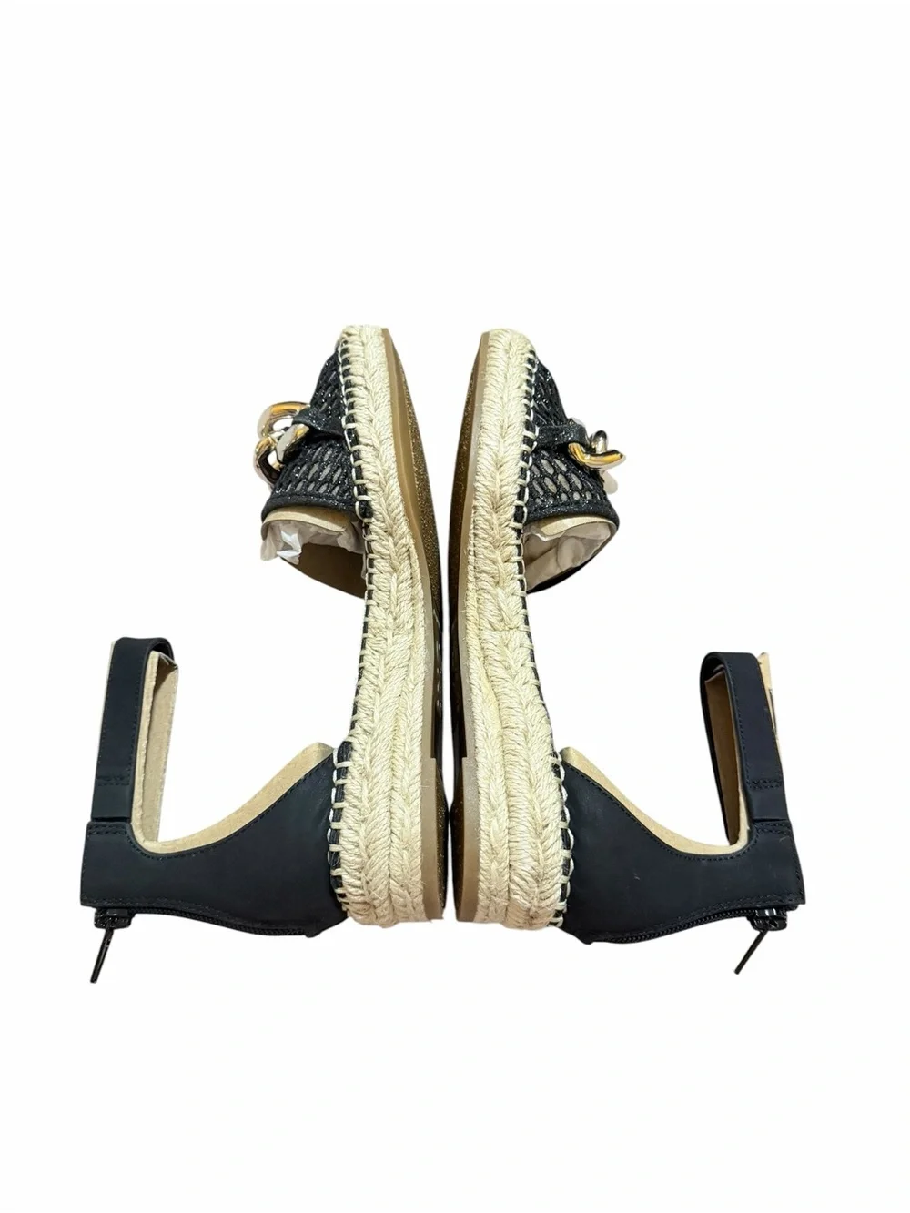 🌼🌟NIB INC INTERNATIONAL CONCEPTS Black & Beige Mesh Espadrille with Gold Chain